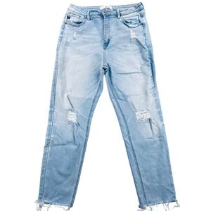 KanCan Womens Size 32 Distressed Light Wash High Rise Straight Leg Jeans Raw Hem